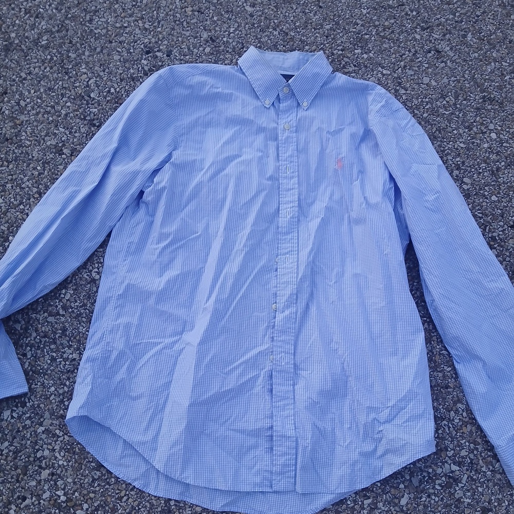 Ralph Lauren Shirt Mens Large Blue Gingham Check Button Down Long Sleeve Casual